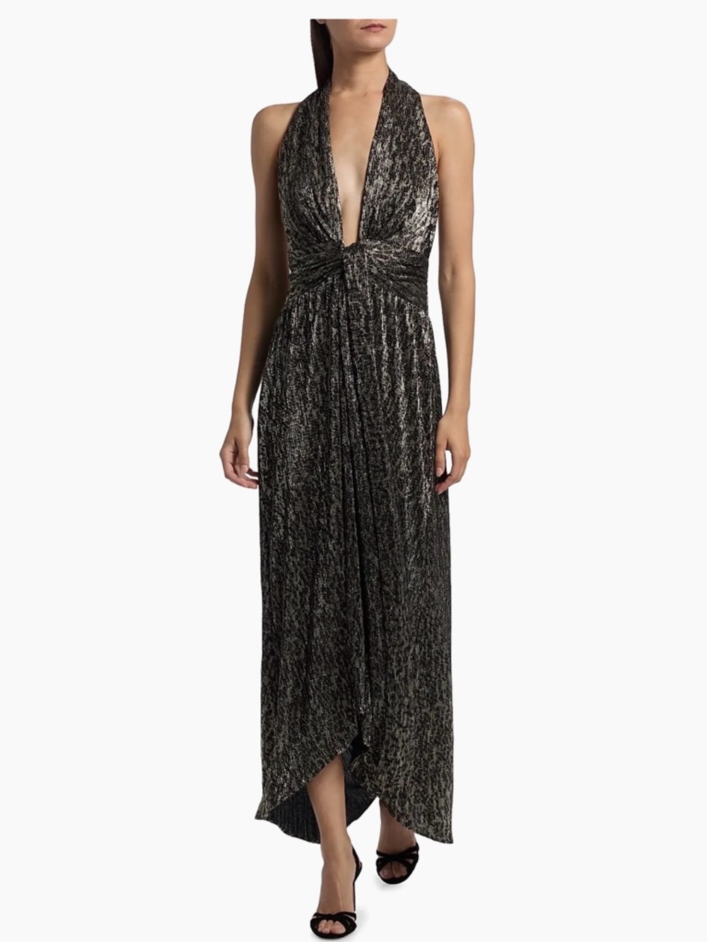 Ramy Brook Jill Crinkled Metallic High-Low Dress